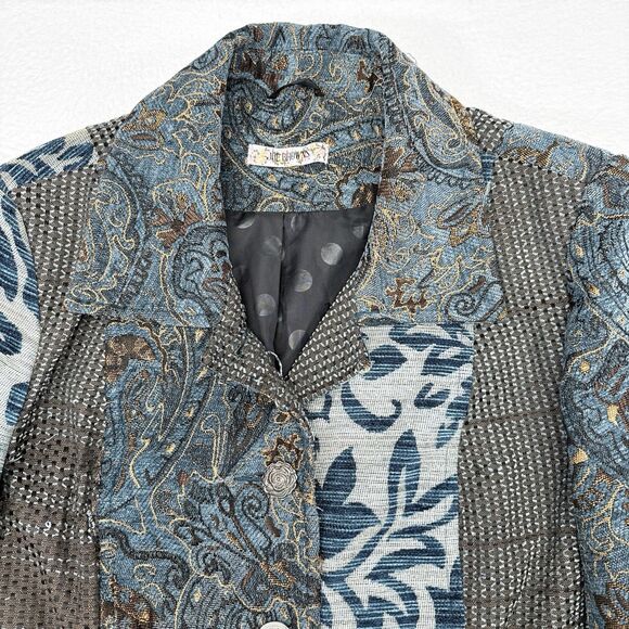 Joe Browns Trench Coach Womens Size 18 Blue Floral Paisley Button Front Jacket - Picture 3 of 10